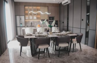 Stylish modern dining room setting in a luxury Jakarta home.